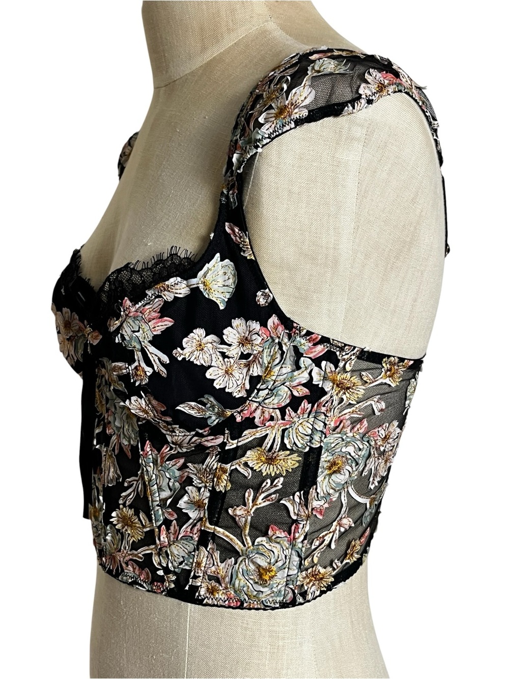 Victoria’s Secret Dream Angels Unlined Corset Top Floral Embroidered Black 34 C - Picture 7 of 10